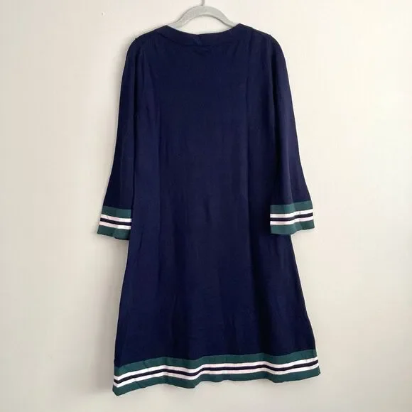 Boden Womens Trudy Knit Dress Size 12 Wool Cotton Blend Navy Green - Picture 7 of 11